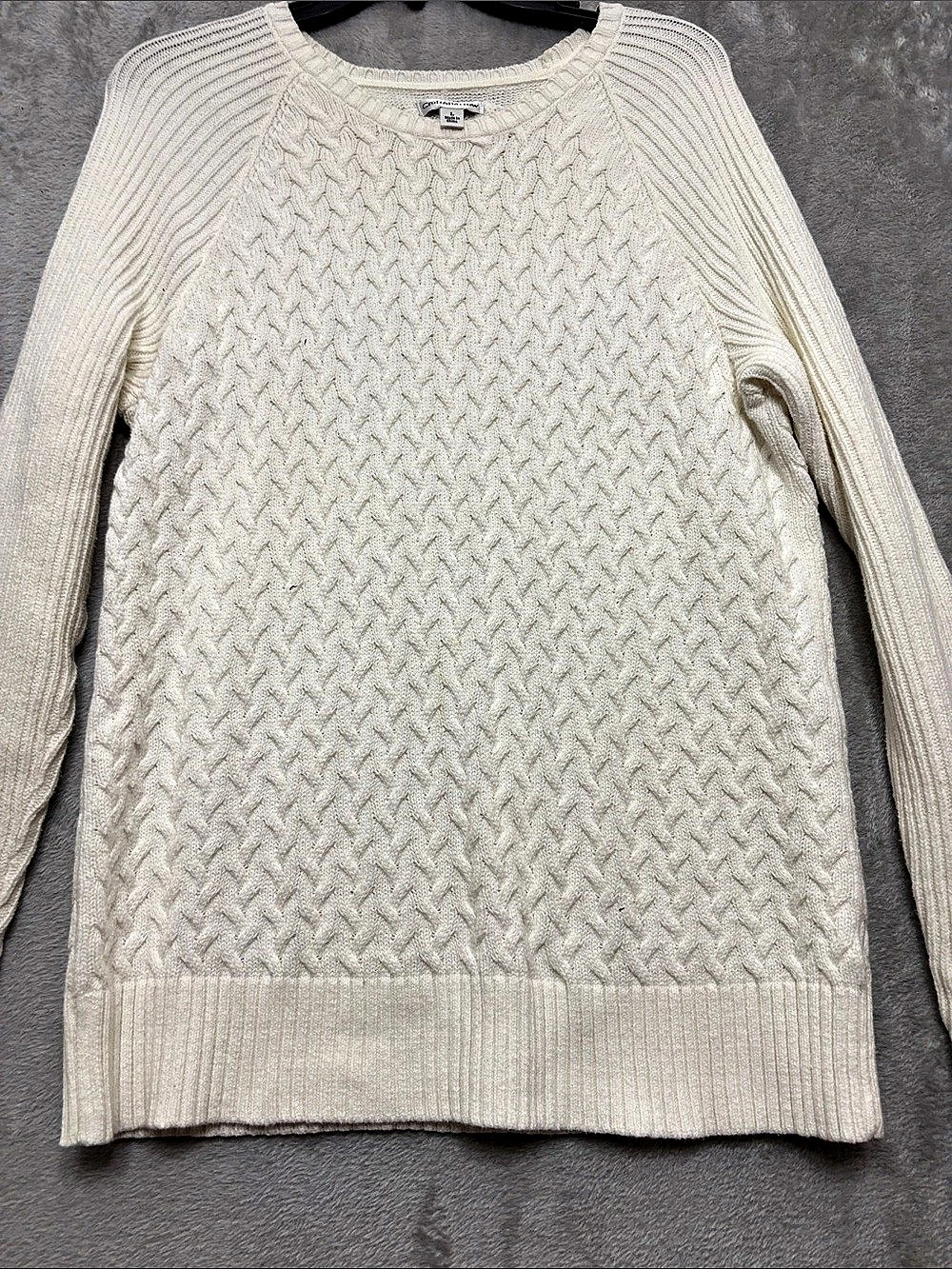 Croft & Barrow Cable Knit Crewneck Sweater Cream Large